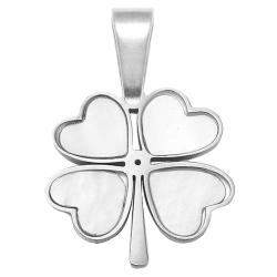 Petit pendentif en nacre et m&eacute;tal tr&egrave;fle &agrave; 4 feuilles