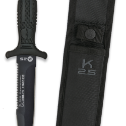 Couteau de botte K25 31825 - lame double tranchant 12,5 cm, manche G10, &eacute;tui