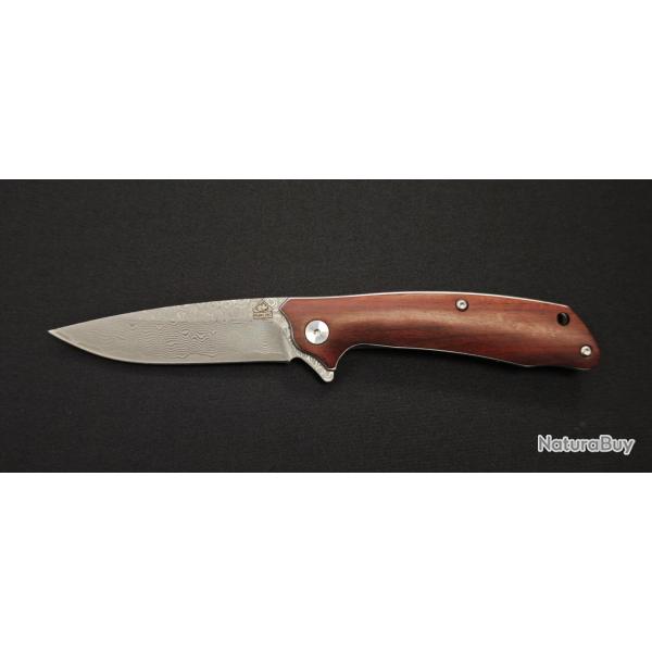 Puma Tec Couteau pliant - lame damas, manche bois de santal 10,5 cm