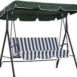 Balancelle de Jardin Acier Vert Blanc - 3 Places - Toit Inclinaison R&eacute;glable LIVRAISON OFFERTE