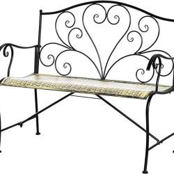 Banc de Jardin M&eacute;tal Noir Dor&eacute;- Mod&egrave;le Effet Vieilli - Style N&eacute;o-R&eacute;tro - LIVRAISON GRATUITE