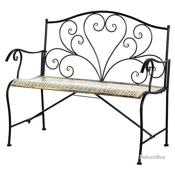 Banc de Jardin M�tal Noir Dor�- Mod�le Effet Vieilli - Style N�o-R�tro - LIVRAISON GRATUITE