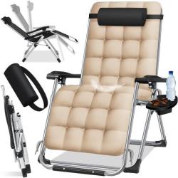 Chaise Longue Pliable Beige avec Coussin rembourr&eacute; Extra Large Terrasse Jardin LIVRAISON OFFERTE