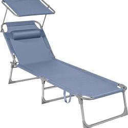 Chaise Longue Pliable - Transat - Dossier Inclinable - Pare-Soleil - Jardin LIVRAISON OFFERTE