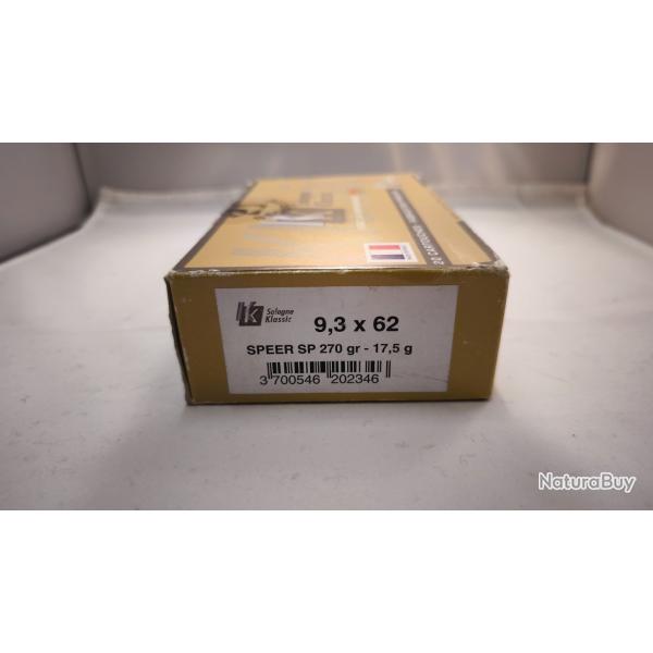 Munitions sologne calibre 9, 3x62 ogive speer 270gr ( 17,5g)