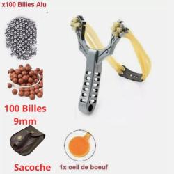 Fronde Lance Pierre 4 Elastiques en ALU + 100 Bille Puissance Slingshot LIVRAISON OFFERTE