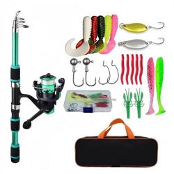 Kit Complet P&ecirc;che Canne 180 CM Moulinet Leurres Ame&ccedil;ons + Sacoche P&ecirc;che Carnassier LIVRAISON GRATUIT