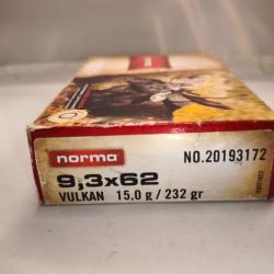 Munitions Norma calibre 9, 3x62 Vulkan 232gr ( 15 g)