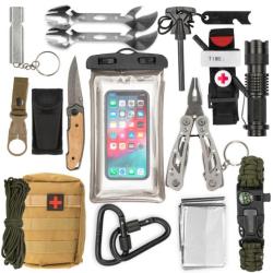 Kit Survie Militaire Complet Trousse de Secours Garrot Lampe Couteau Pierre &agrave; feu LIVRAISON GRATUITE