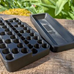 Plateau de rechargement &eacute;tag&eacute; 9mm Luger 50 &eacute;tuis + plateau ogives - disposition quinconce