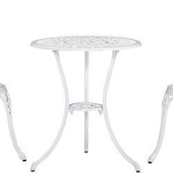 Salon de Jardin Imitation Fer Forg&eacute; Blanc - Chaises - Table Ronde Fonte Aluminium LIVRAISON OFFERTE