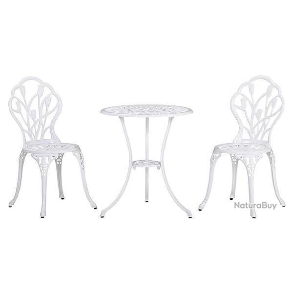 Salon de Jardin Imitation Fer Forg� Blanc - Chaises - Table Ronde Fonte Aluminium LIVRAISON OFFERTE