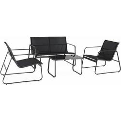 Salon de Jardin en m&eacute;tal et textil&egrave;ne pour 4 Personnes. Noir LIVRAISON GRATUITE