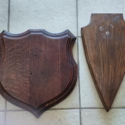 2 ECUSSONS BOIS 31X29 34X18CM POUR TROPHEES CHASSE CERF MOUFLON CHEVREUIL CHAMOIS ANTILOPE