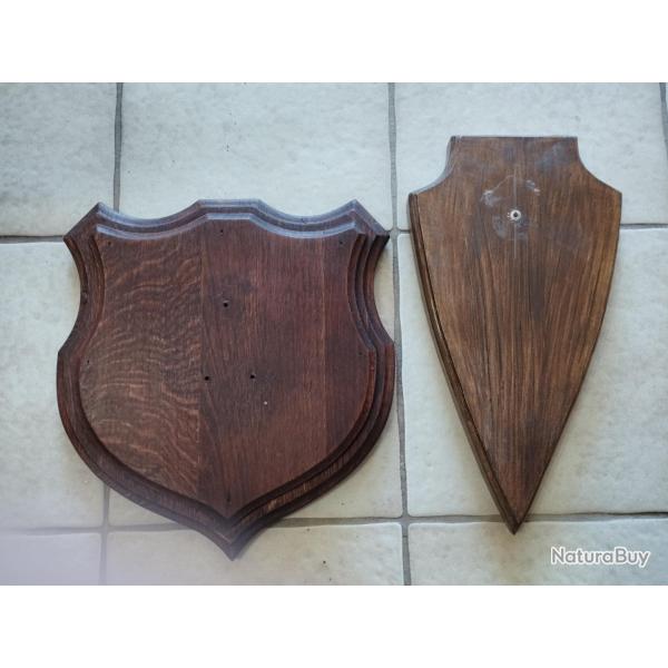 2 ECUSSONS BOIS 31X29 34X18CM POUR TROPHEES CHASSE CERF MOUFLON CHEVREUIL CHAMOIS ANTILOPE
