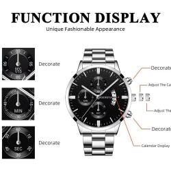 Montre-bracelet &agrave; quartz en acier inoxydable pour homme, argent, horloge calendrier, luxe, affaires,