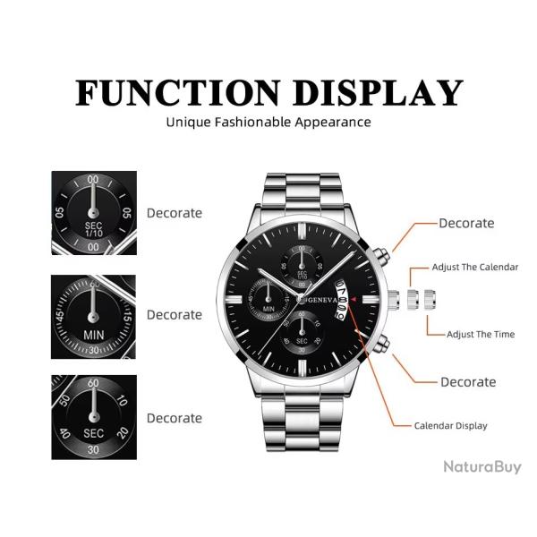 Montre-bracelet � quartz en acier inoxydable pour homme, argent, horloge calendrier, luxe, affaires,