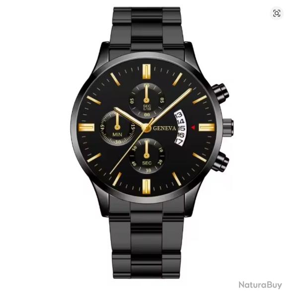 Montre-bracelet � quartz en acier inoxydable pour homme, argent, horloge calendrier, luxe