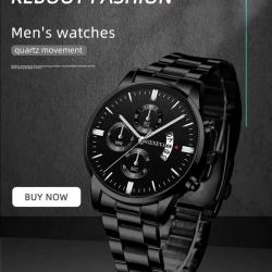 Mode hommes montres de luxe noir en acier inoxydable Quartz montre-bracelet homme montre d'affaires