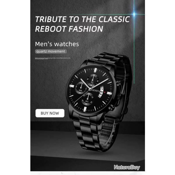 Mode hommes montres de luxe noir en acier inoxydable Quartz montre-bracelet homme montre d'affaires