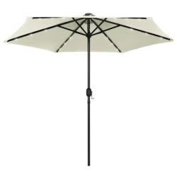 Parasol de jardin et lumi&egrave;res LED m&acirc;t en aluminium blanc sable