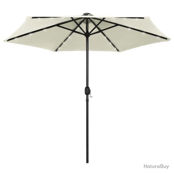 Parasol de jardin et lumi�res LED m�t en aluminium blanc sable