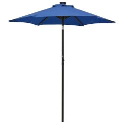 Parasol de jardin avec lumi&egrave;res LED bleu azur&eacute; aluminium
