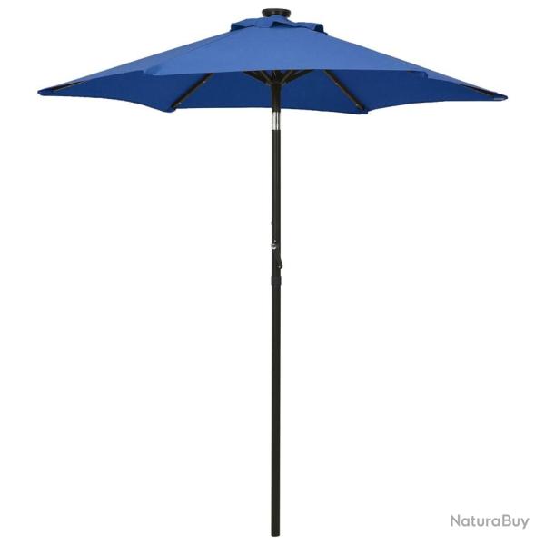 Parasol de jardin avec lumi�res LED bleu azur� aluminium