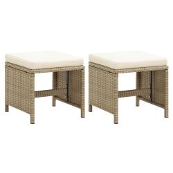 Tabourets de jardin lot de 2 avec coussins R&eacute;sine tress&eacute;e Beige