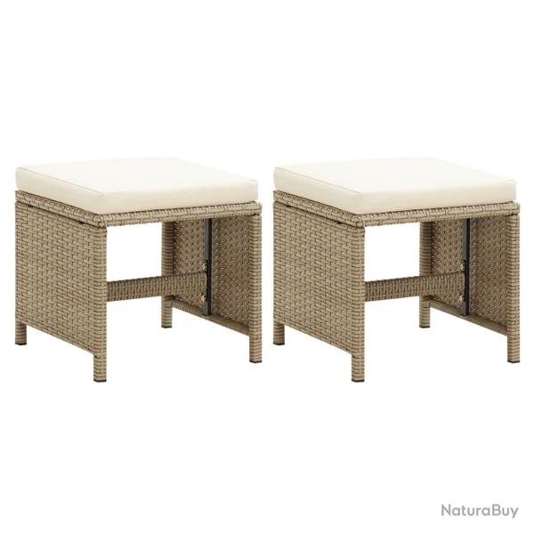 Tabourets de jardin lot de 2 avec coussins R�sine tress�e Beige
