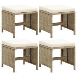 Tabourets de jardin lot de 4 avec coussins R&eacute;sine tress&eacute;e Beige