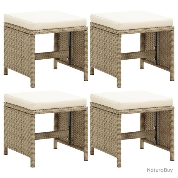 Tabourets de jardin lot de 4 avec coussins R�sine tress�e Beige