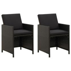 Chaises de jardin lot de 2 avec coussins R&eacute;sine tress&eacute;e Noir