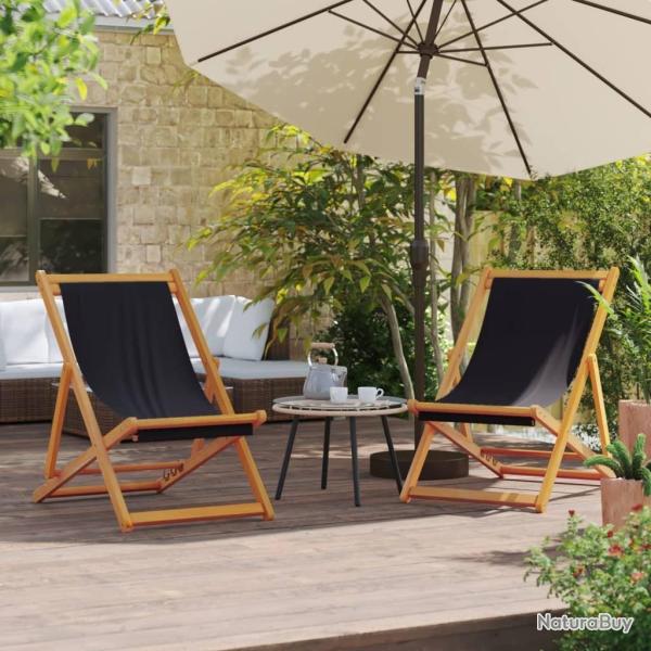 Chaises de plage pliables lot de 2 noir tissu