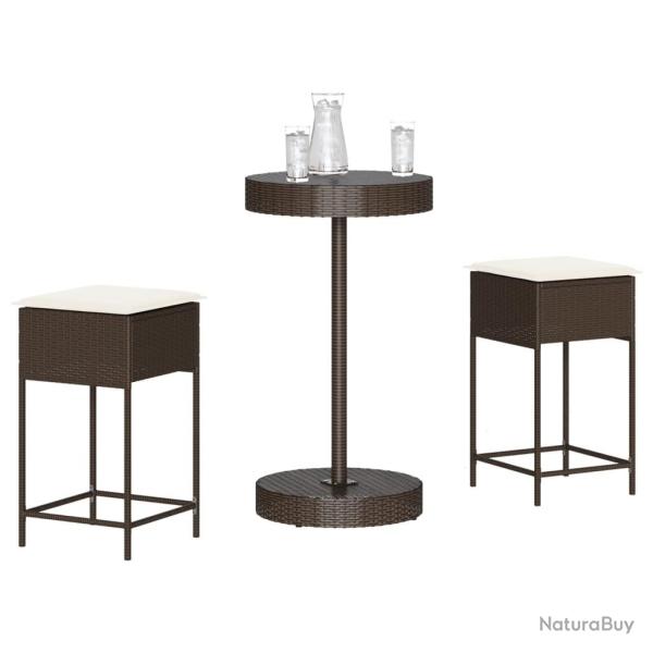 Ensemble de bar de jardin 3 pcs et coussins brun r�sine tress�e