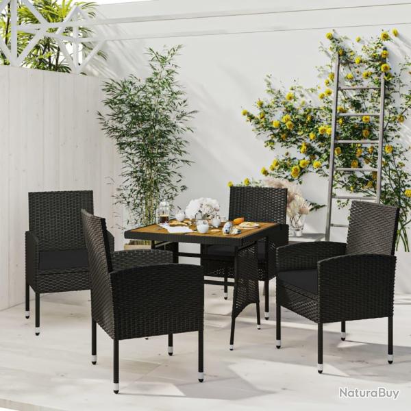 Ensemble � manger d'ext�rieur 5 pcs R�sine tress�e Noir