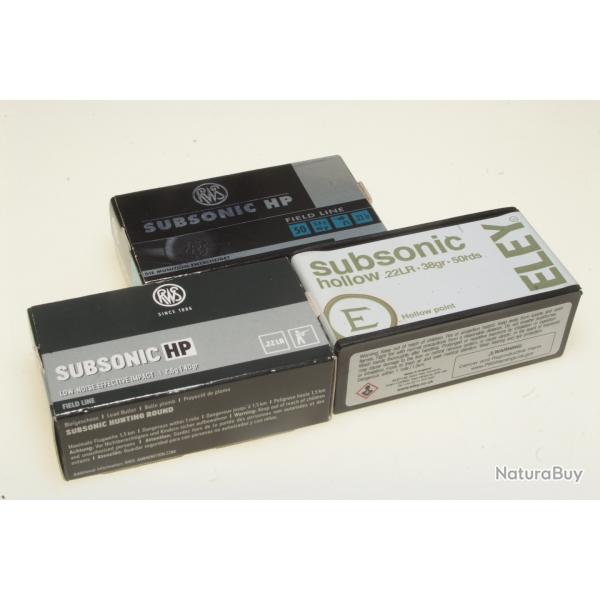 150 cartouches 22 LR subsoniques RWS et ELEY