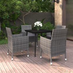 Ensemble &agrave; manger de jardin coussins 5 pcs R&eacute;sine tress&eacute;e Verre