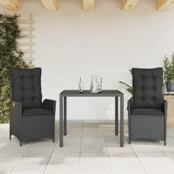Ensemble &agrave; manger de jardin avec coussins 3 pcs Noir