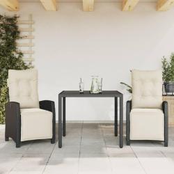 Ensemble &agrave; manger de jardin avec coussins 3 pcs Noir