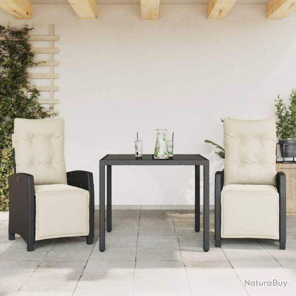 Ensemble � manger de jardin avec coussins 3 pcs Noir