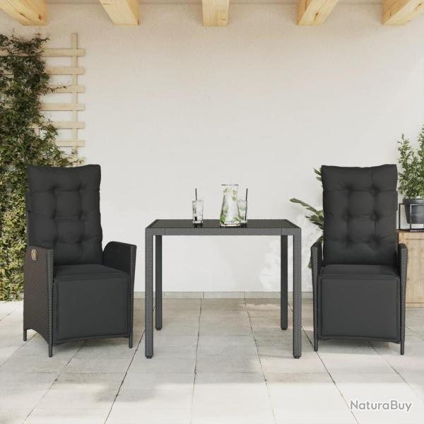 Ensemble � manger de jardin avec coussins 3 pcs Noir