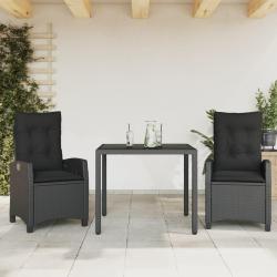 Ensemble &agrave; manger de jardin avec coussins 3 pcs Noir