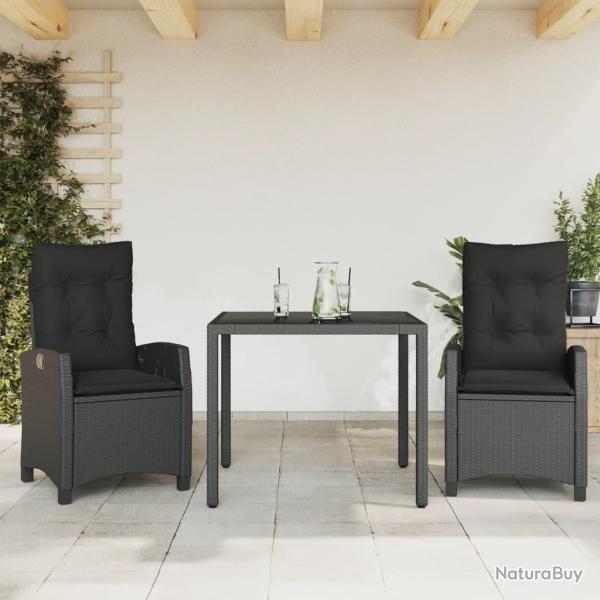 Ensemble � manger de jardin avec coussins 3 pcs Noir