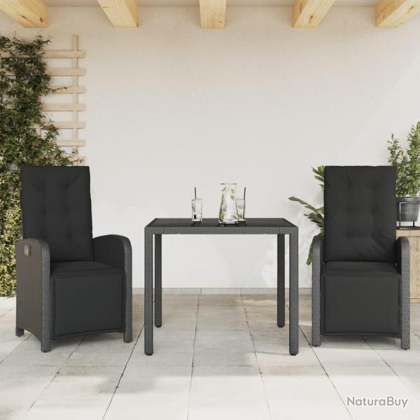 Ensemble de bistro 3 pcs avec coussins noir r�sine tress�e