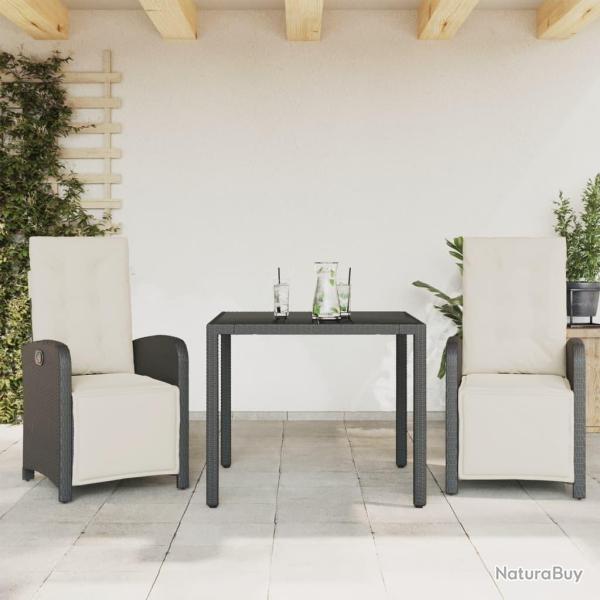 Ensemble de bistro 3 pcs avec coussins noir r�sine tress�e