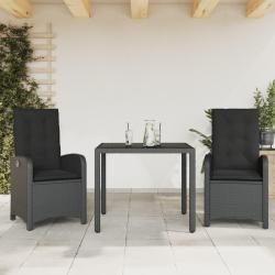 Ensemble &agrave; manger de jardin avec coussins 3 pcs Noir