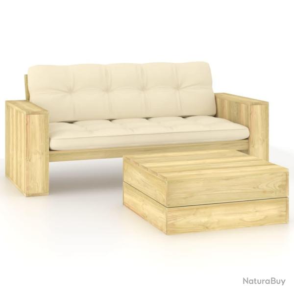 Salon de jardin 2 pcs avec coussins bois de pin impr�gn�