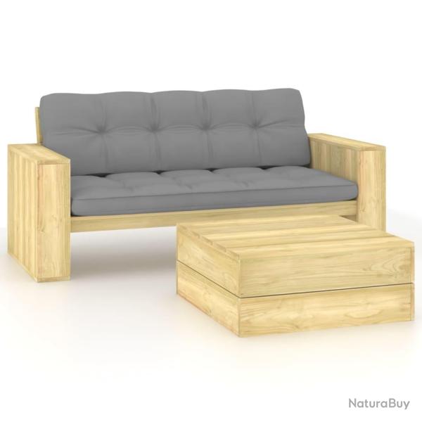 Salon de jardin 2 pcs avec coussins bois de pin impr�gn�