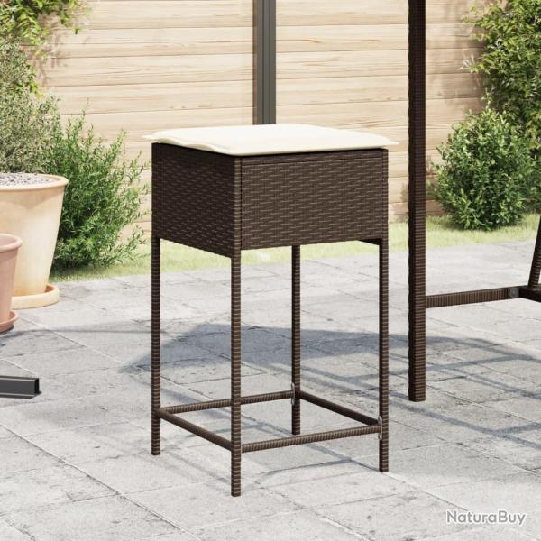 Tabourets de bar jardin coussins lot de 2 marron r�sine tress�e
